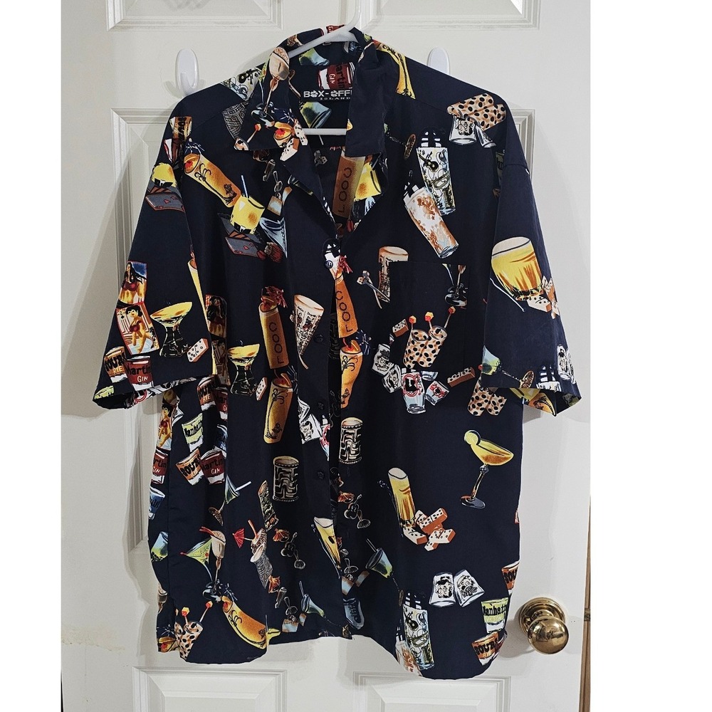 Box-Office Island Mens Large Cocktail‎ Dice Playing Cards Hawaiian Shirt Navy